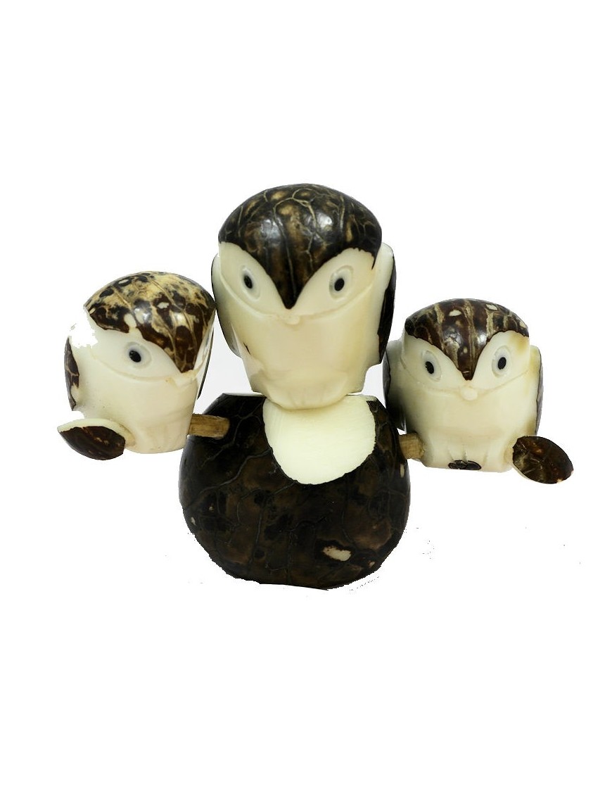 Chouettes taillées dans la graine de tagua