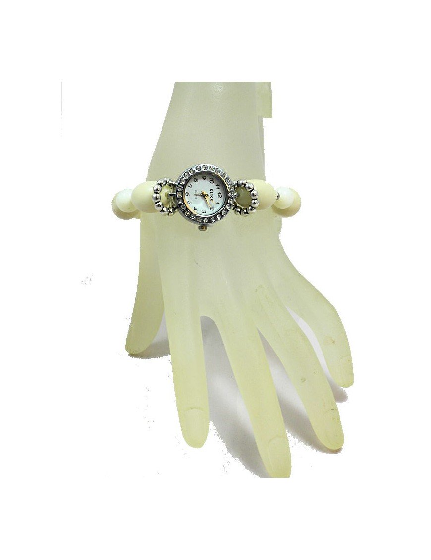 Montre bracelet perles Tagua couleur naturelle
