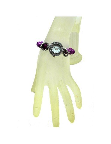 Montre bracelet perles Tagua teintées violet