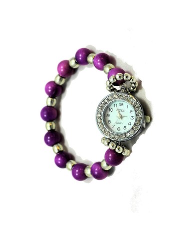 Montre bracelet perles Tagua teintées violet