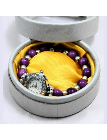 Montre bracelet perles Tagua teintées violet