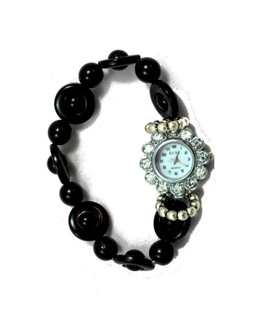 Montre bracelet perles Tagua teintées noir