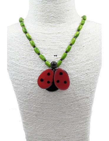 Collier coccinelle en ivoire végétal