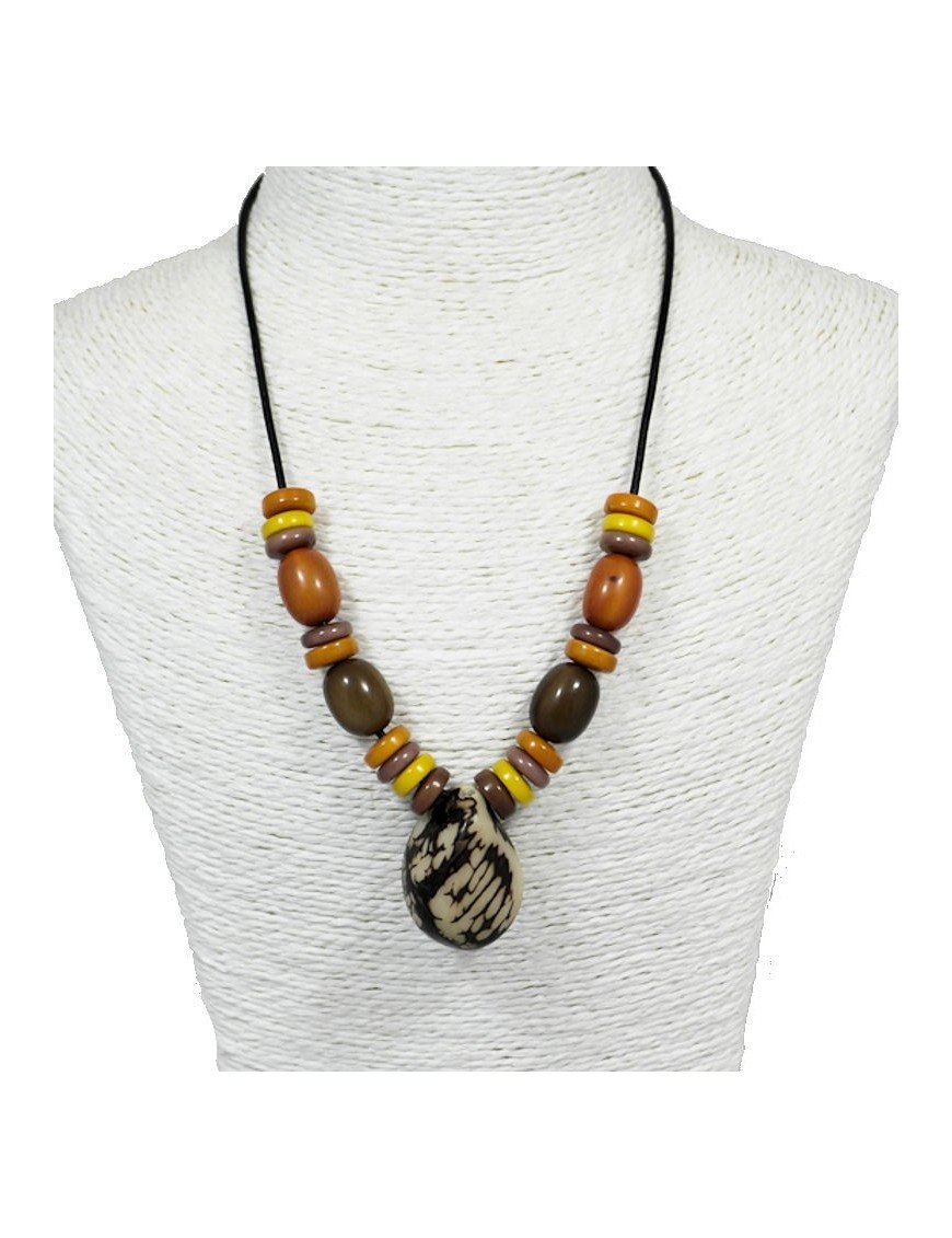 Collier perles de tagua teintées et naturelles