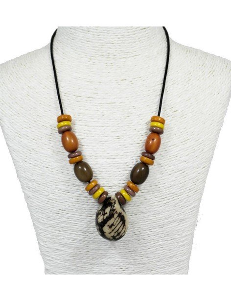 Collier perles de tagua teintées et naturelles