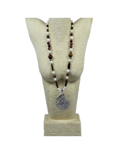 Sautoir perles de tagua teintées et naturelles
