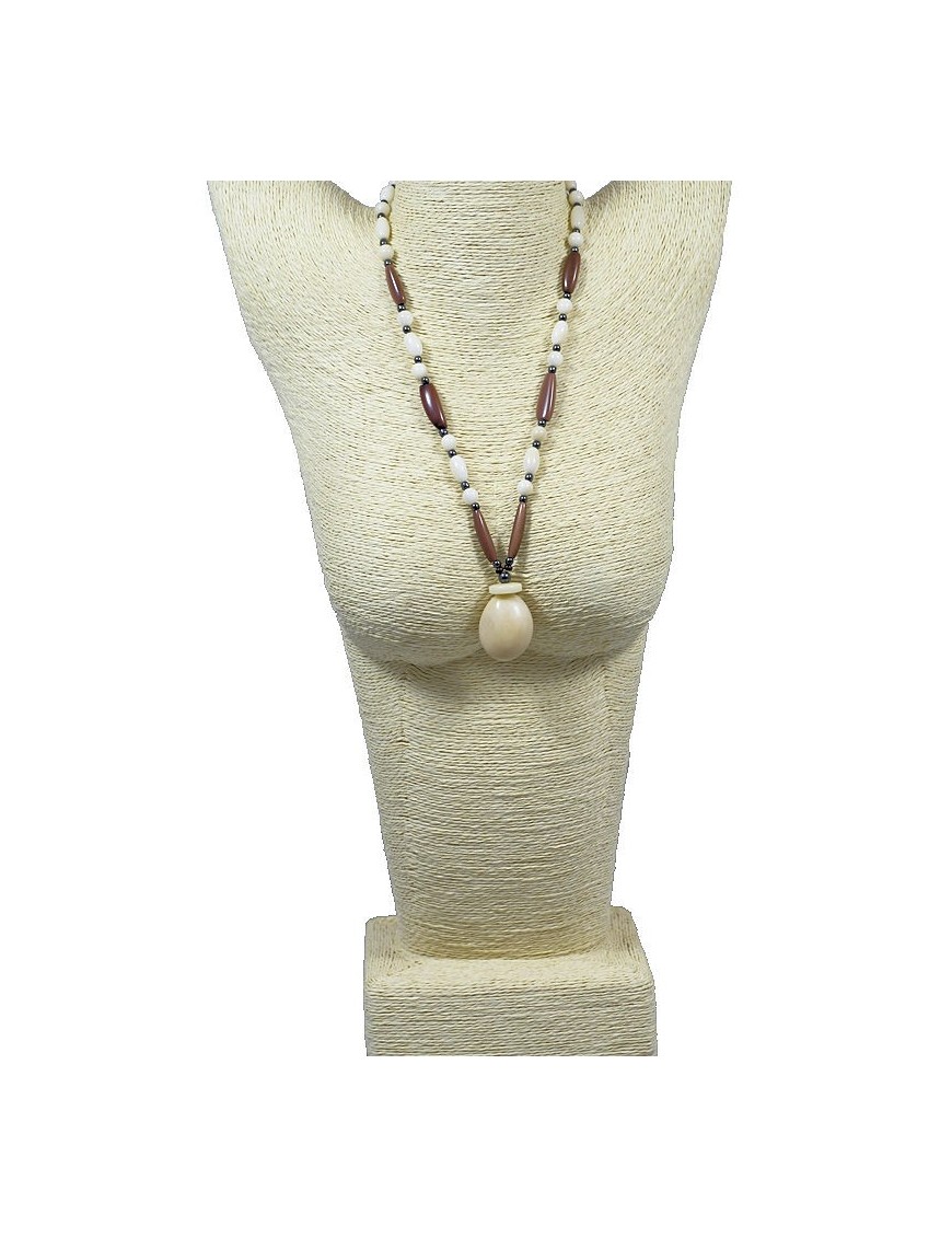 Collier perles de tagua teintées et naturelles