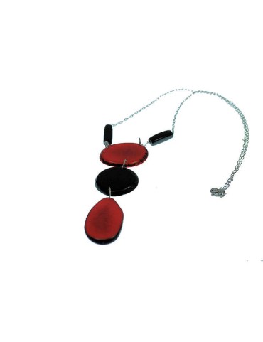 Sautoir acier inoxydable et tranches de tagua ou ivoire végétal teintées
