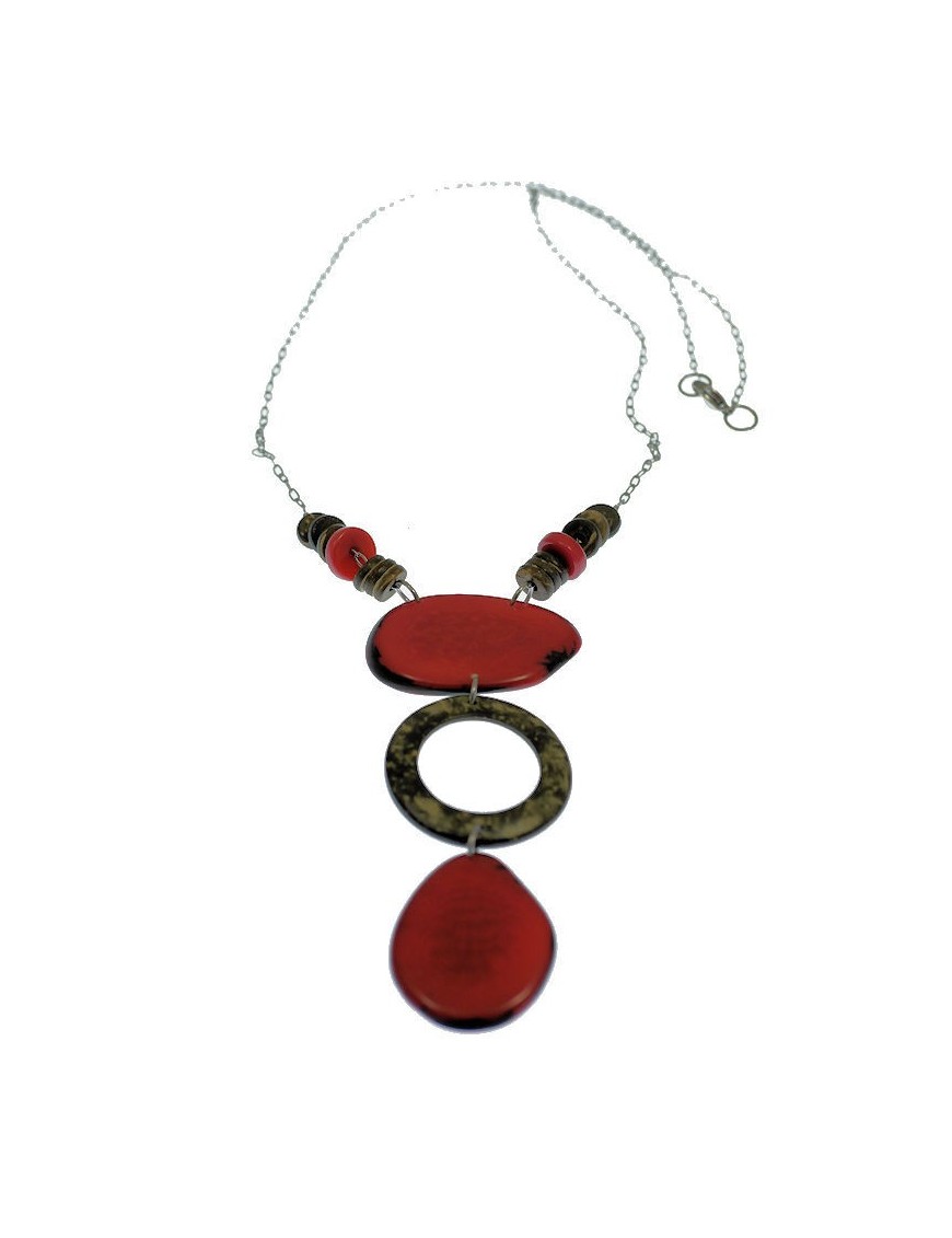 Sautoir acier inoxydable, tranches de tagua teintées et coco