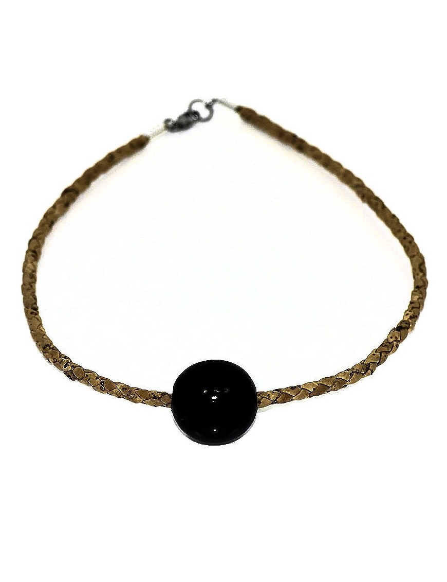 collier en liege avec perle de tagua teintée