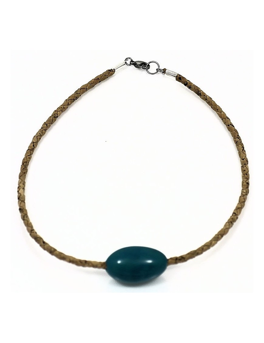 collier en liege avec perle olive de tagua teintée