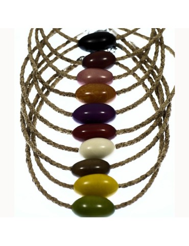 collier en liege avec perle olive de tagua teintée