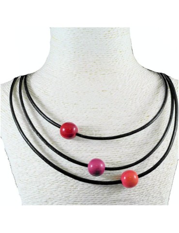 Collier  cuir et perles de tagua