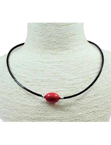 Collier  cuir et perles de tagua