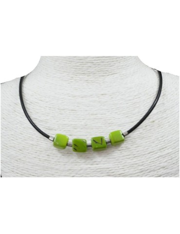 Collier  cuir et perles de tagua