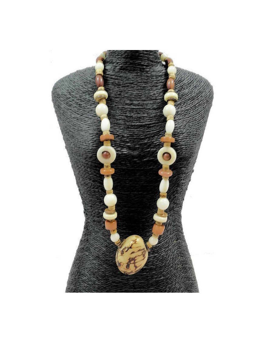 Collier perles de tagua teintées et naturelles