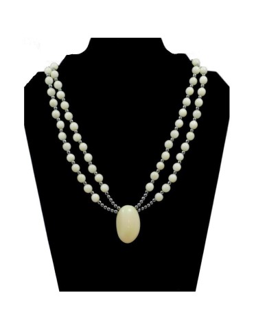 Collier perles de tagua et Hématite