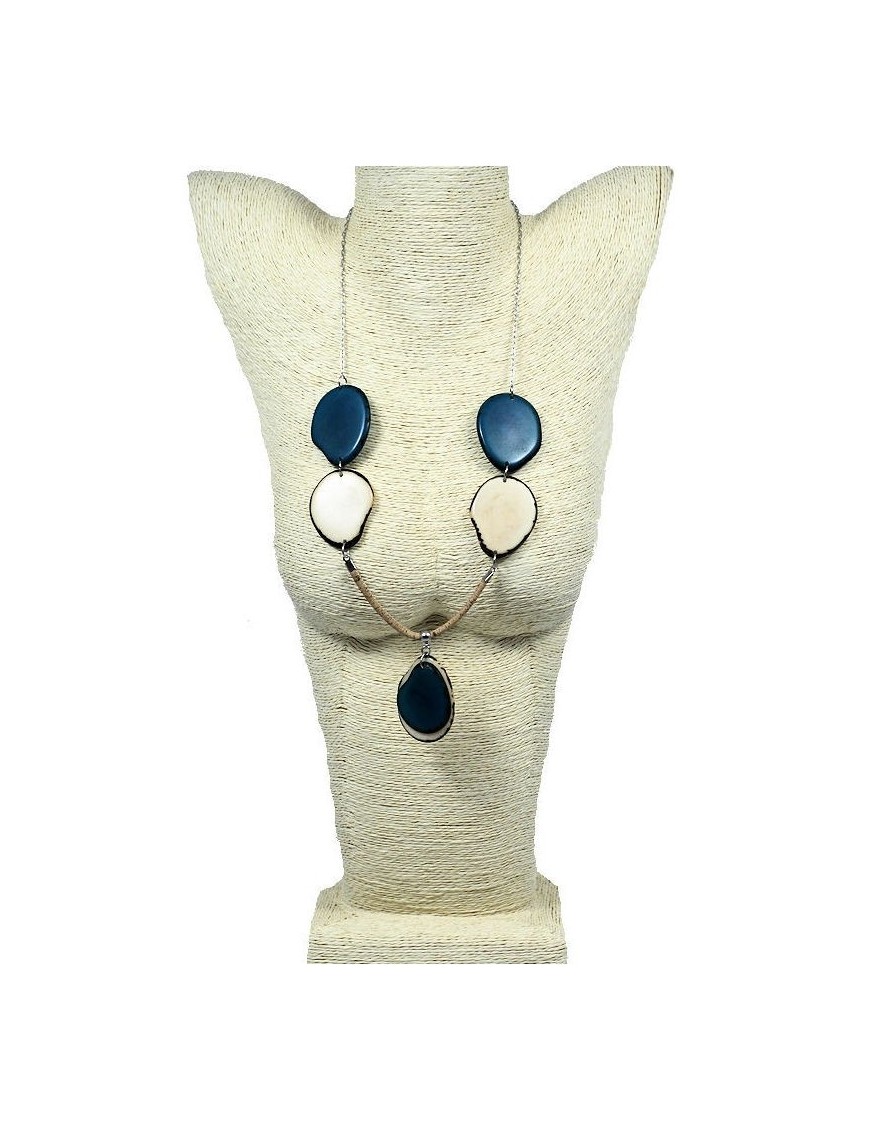 Collier monté sur cordon tressé en liège et chaine en acier inoxydable avec tranches de tagua