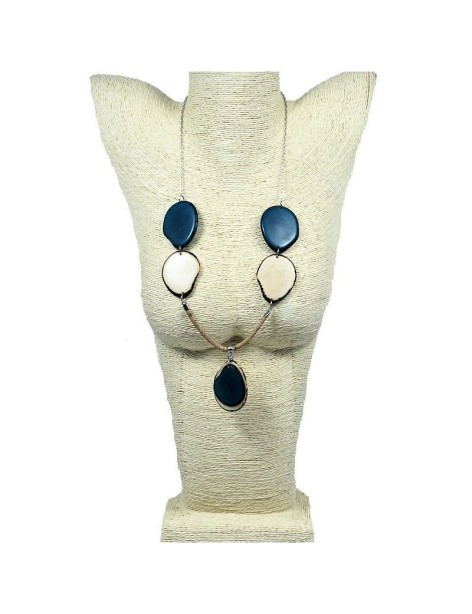 Collier monté sur cordon tressé en liège et chaine en acier inoxydable avec tranches de tagua Collier monté sur cordon tressé en liège et chaine en acier inoxydable avec tranches de tagua