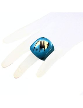 Bague en tagua teintée bleu