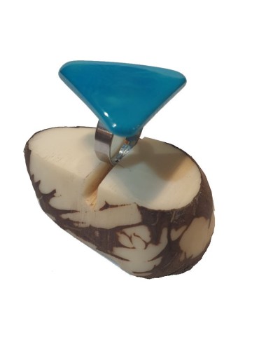 Bague tranche de Tagua en triangle Teintée en Bleu Azure