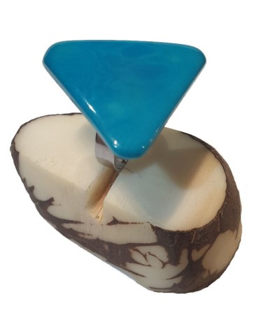 Bague tranche de Tagua en triangle Teintée en Bleu Azure