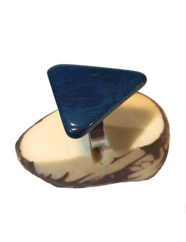 Bague tranche de Tagua en triangle Teintée en Bleu nuit