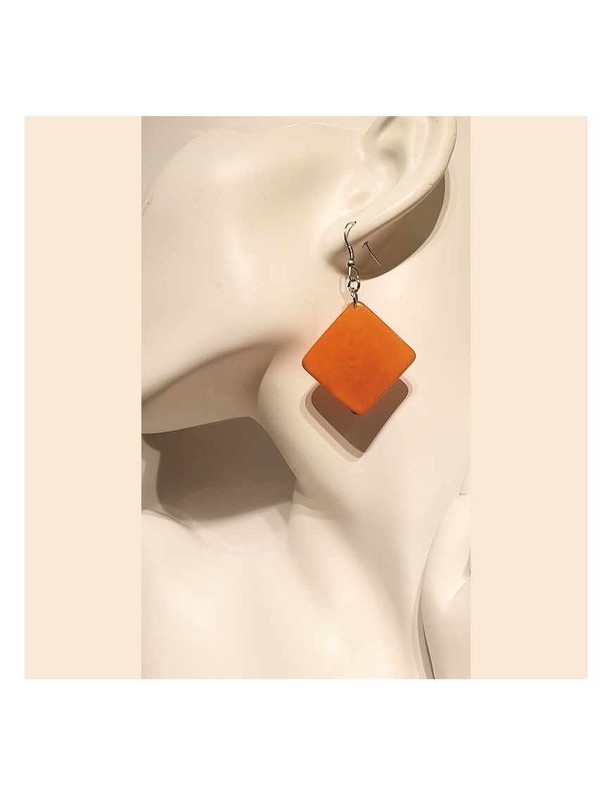 Boucles d'oreilles carrées en ivoire végétal teinté en ORANGE