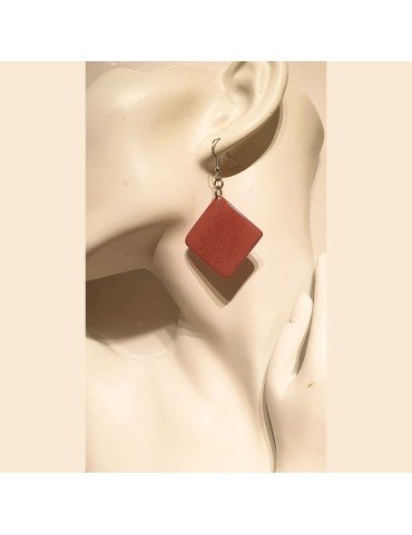 Boucles d'oreilles carrées en ivoire végétal teinté en ROSE