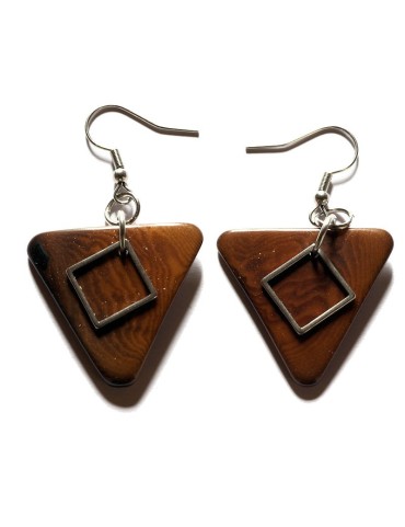 Boucles d'oreilles triangles en ivoire végétal teintées en MARRON
