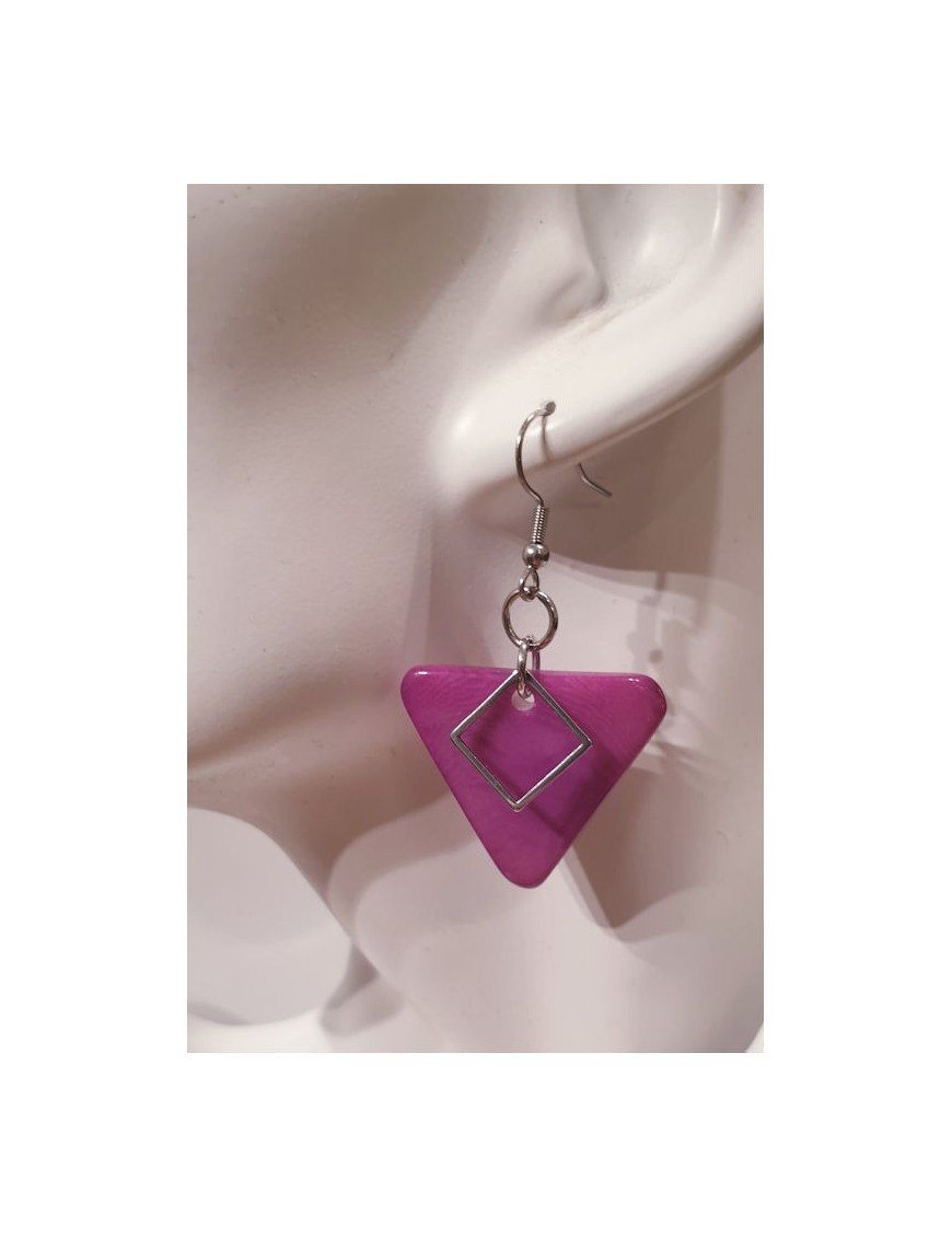 Boucles d'oreilles triangles en ivoire végétal teintées en VIOLET