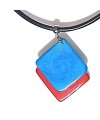 Pendentif doubles carrés en ivoire végétal teinté Bleu et  Rouge