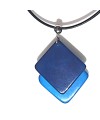 Pendentif doubles carrés en ivoire végétal teinté Bleu