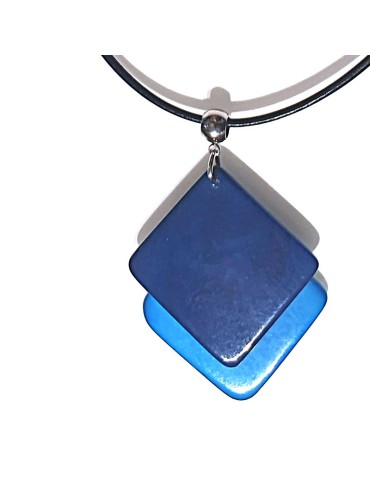 Pendentif doubles carrés en ivoire végétal teinté Bleu