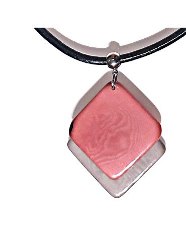 Pendentif doubles carrés en ivoire végétal teinté ROSE et GRIS