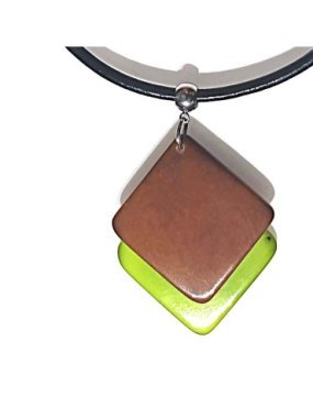 Pendentif doubles carrés en ivoire végétal teinté en Marron et Vert