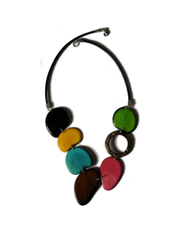 Collier cordon cuir, tranches de tagua teintées et coco2
