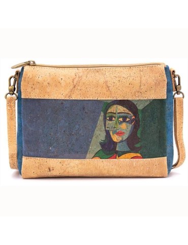 Petit sac à bandoulière en liège naturel avec dessin de Picasso