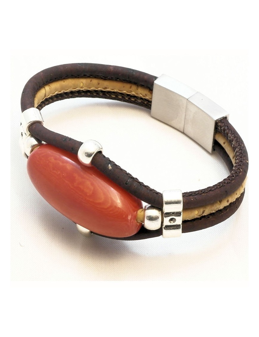 Bracelet en Liège coloré et naturel avec perle de Tagua