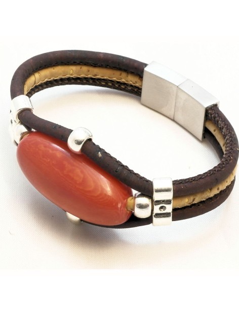 Bracelet en Liège coloré et naturel avec perle de Tagua Bracelet en Liège coloré et naturel avec perle de Tagua