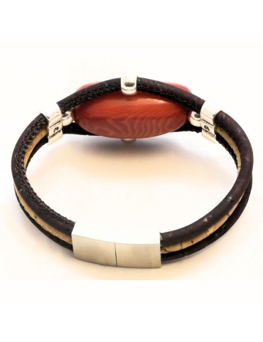 Bracelet en Liège coloré et naturel avec perle de Tagua