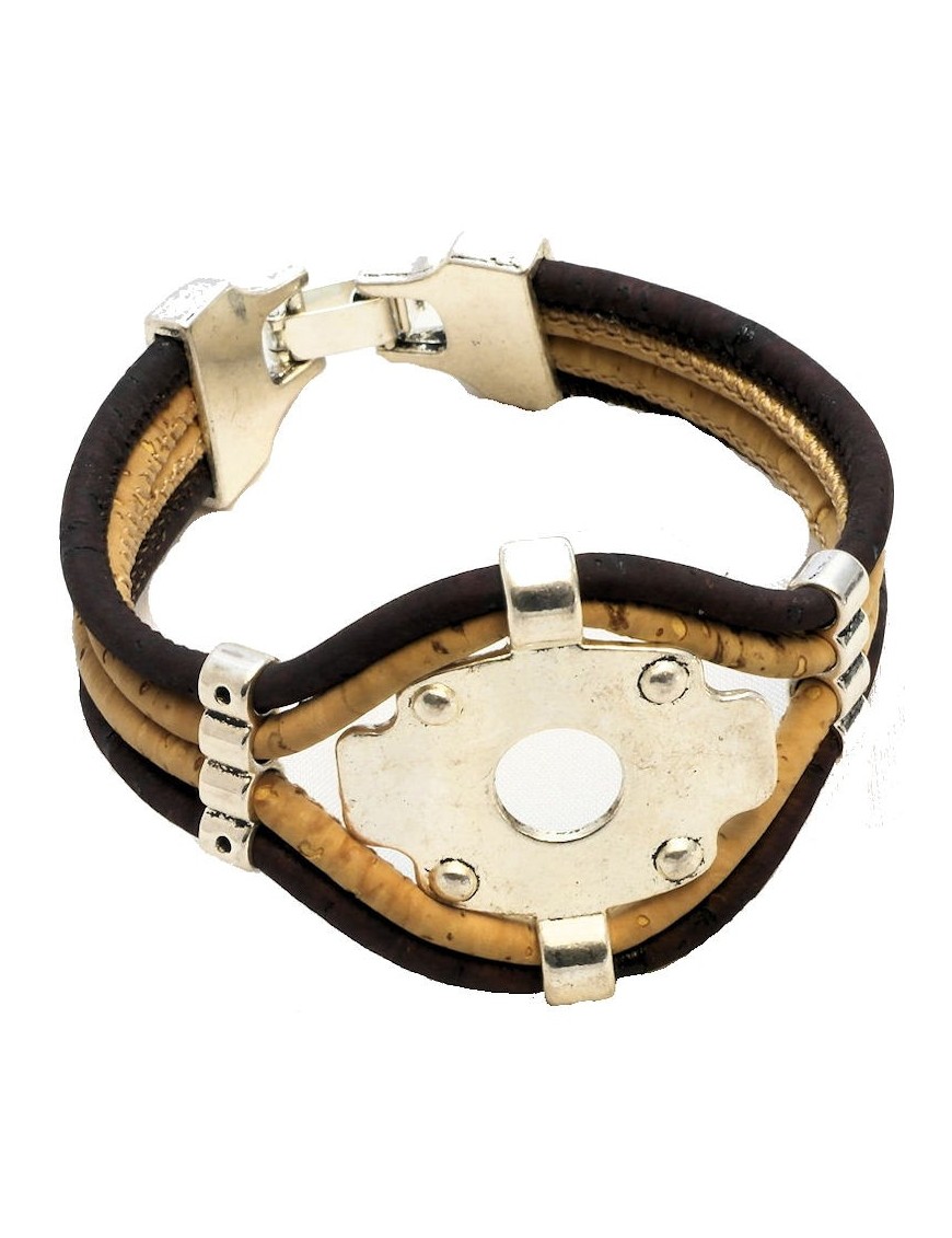 Bracelet en Liège coloré et naturel avec plaque argentée