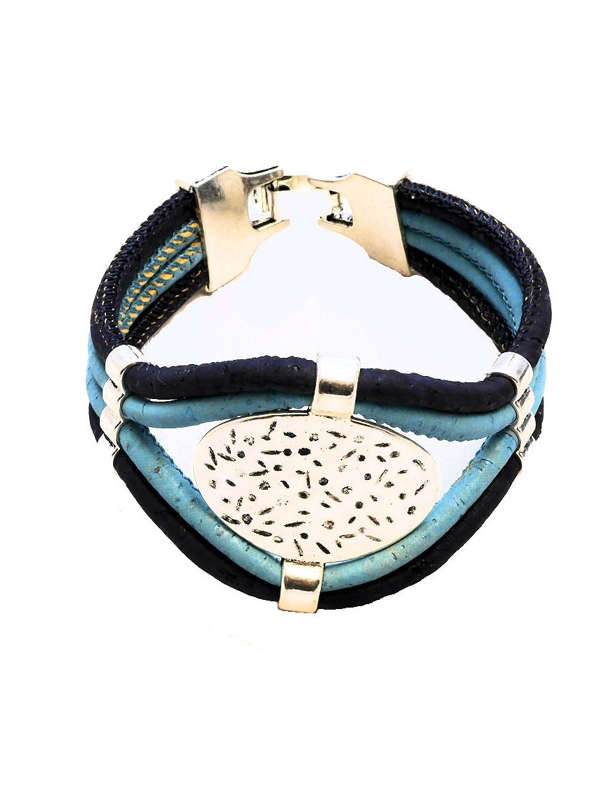 Bracelet en Liège coloré avec plaque ovale argentée