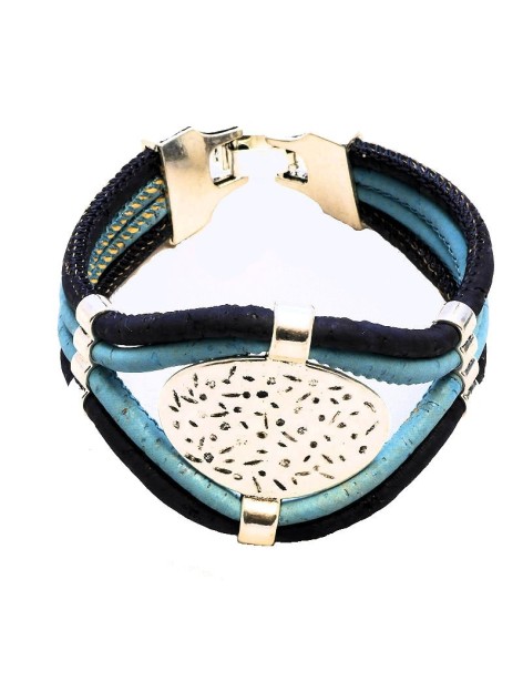 Bracelet en Liège coloré avec plaque ovale argentée Bracelet en Liège coloré avec plaque ovale argentée