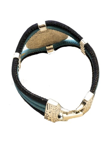 Bracelet en Liège coloré avec plaque ovale argentée