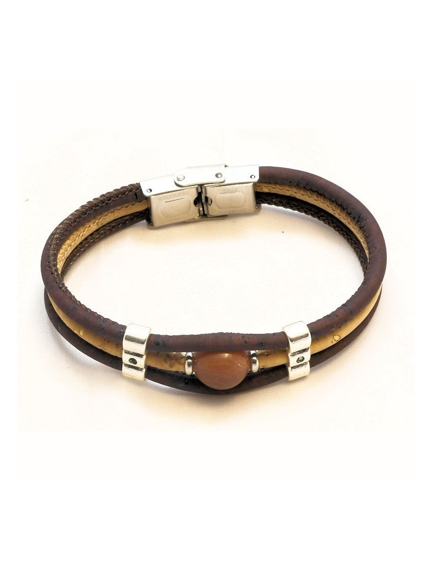Bracelet en Liège coloré et naturel avec perle de tagua