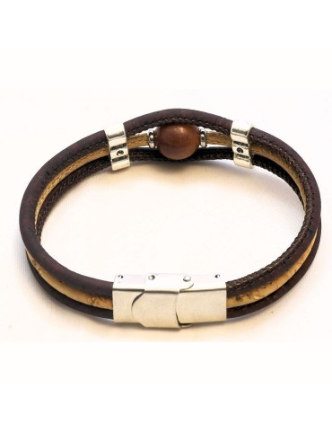 Bracelet en Liège coloré et naturel avec perle de tagua