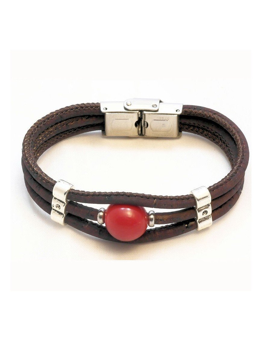 Bracelet en Liège coloré et naturel avec perle de tagua