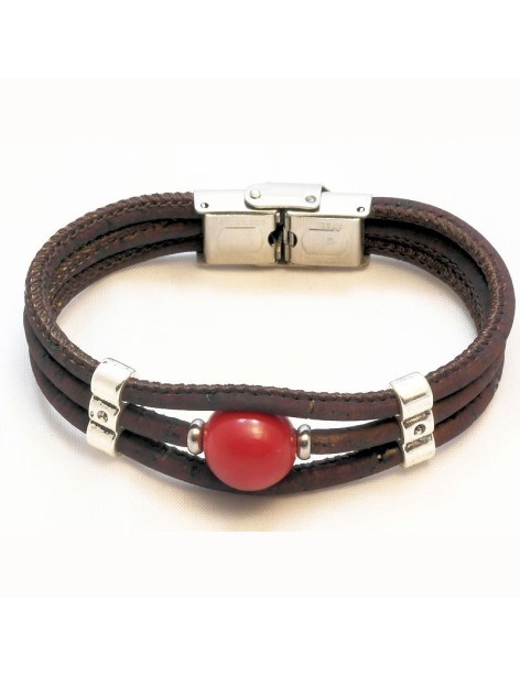 Bracelet en Liège coloré et naturel avec perle de tagua