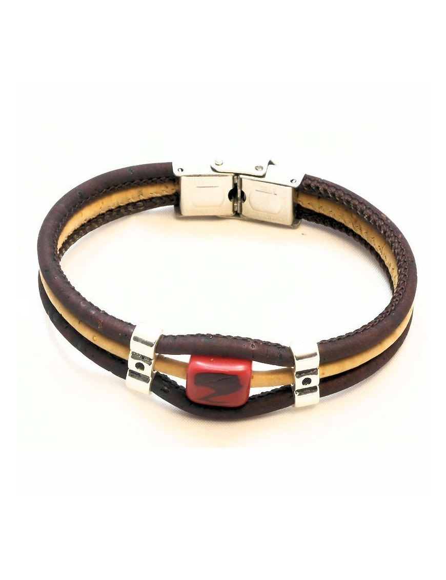 Bracelet en Liège coloré et naturel avec perle de tagua